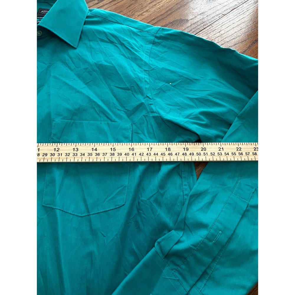 Arrow Mens Teal Blue Poplin Dress Shirt Classic Fit Wrinkle Free 14.5 32/33 - Picture 4 of 6